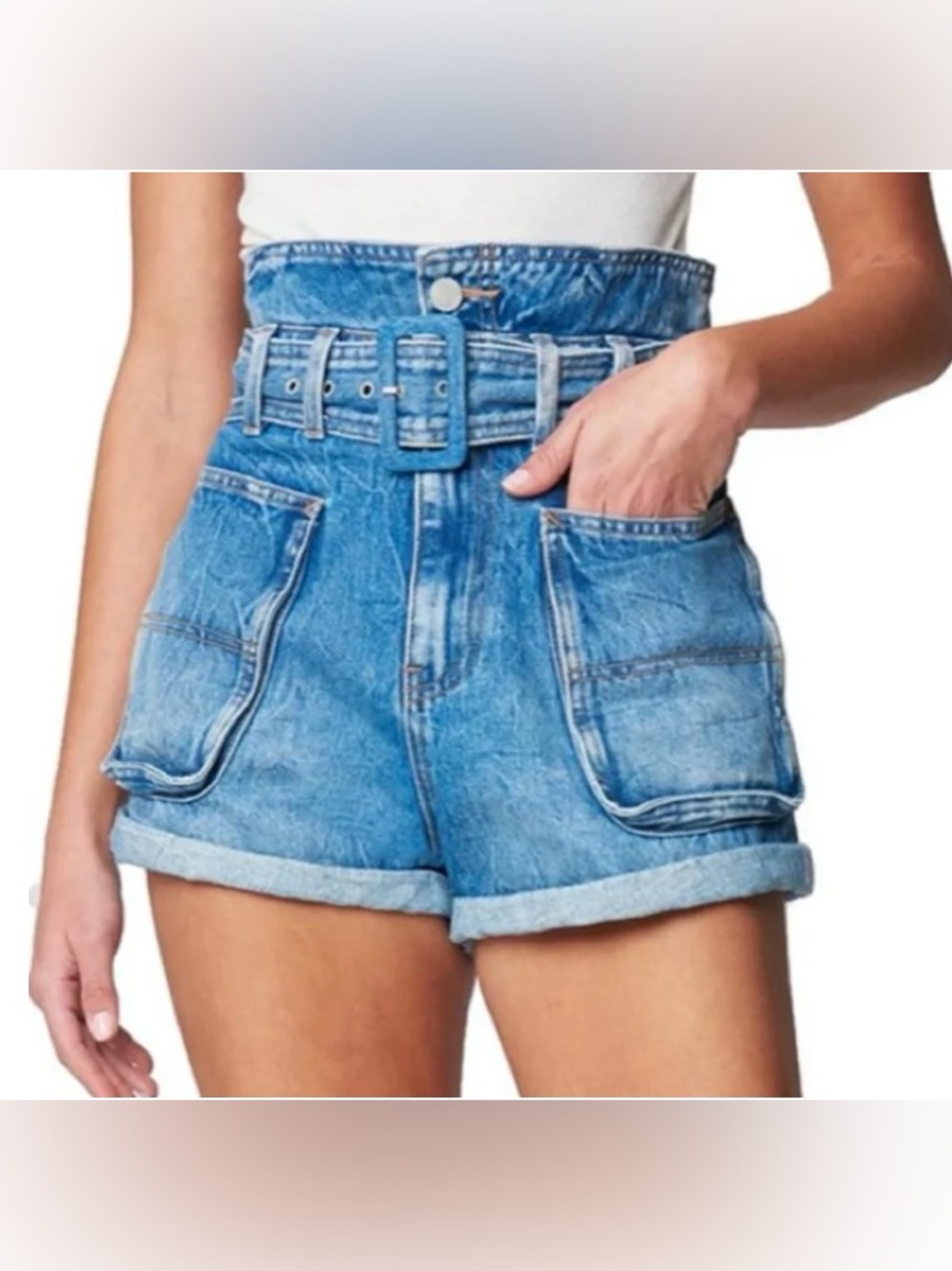 New BlankNYC Overboard High Waisted Paperbag Belted Denim Shorts Size 29